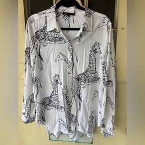 White Shirt with Giraffe Print